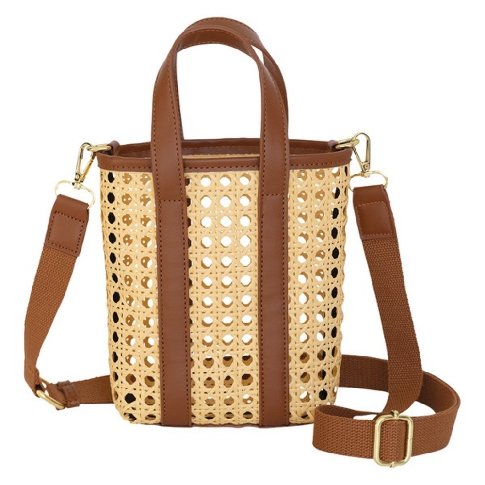 Rattan Crossbdoy Bag - Mini Tote Brown